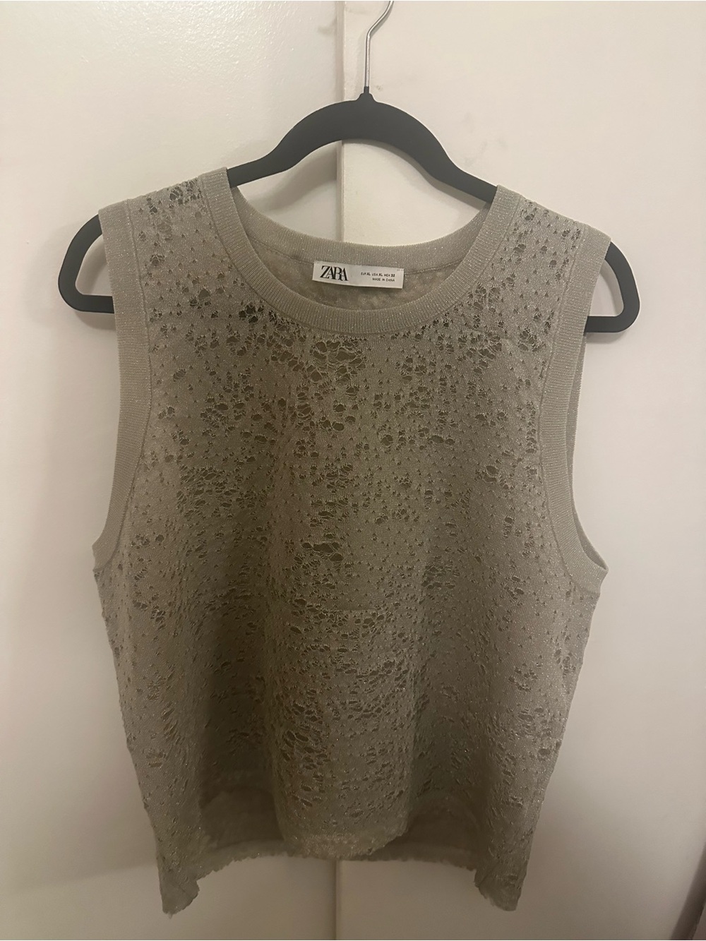 Zara Taupe Lace-Effect Sleeveless Knit Tank